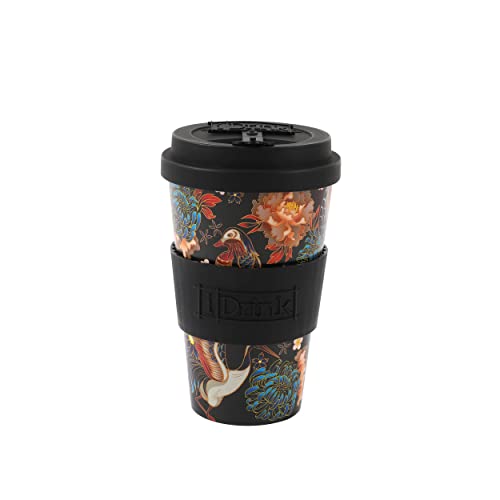 IDRINK®- Tasse à café en RPET avec ouverture et bouchon en silicone, facile à transporter Tasse à emporter de 435 ml en plastique recyclé 8,7 x 8,7 x 15...