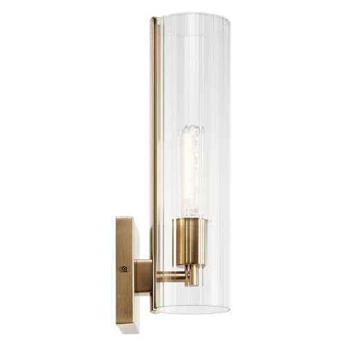 Image of Kichler Jemsa 1 Light Wall Sconce, Modern Light with Clear Fluted Glass in Champagne Bronze for Bathroom, Powder Room, Sides of Fireplace, Down a Hallway, Kitchen, or Bedroom (14 inch x 4.75 inch), 55165CPZ