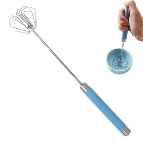 Chaies Batidor, batidor giratorio - Batidor de mano de acero inoxidable, batidor semiautomático, batidor de cocina, espumador de leche para hornear, remover, cocinar, batir