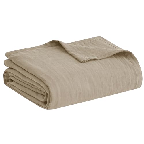 Image of Madison Park Gauze Cotton Queen Blanket Lightweight for Summer, Tan | Ultra Soft, Breathable Fabric for Sofa, Couch, Farmhouse, OEKO-TEX Certified, Cozy & Lofty for Bed Cover