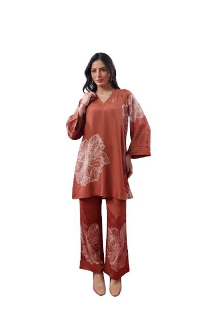 jisora Women's Brown Printed Russian Silk Co-ord Set-picture-49
