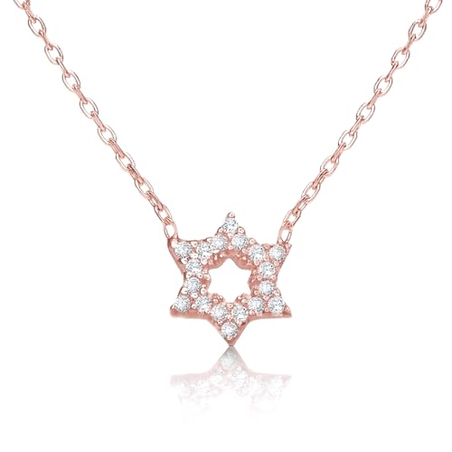 Alef Bet by Paula - Star of David Necklace, Petite Rose Gold Jewish Jewelry for Women, Handmade Bat Mitzvah gift - Adjustable Judaica Jewelry with Pave Cubic Zirconia