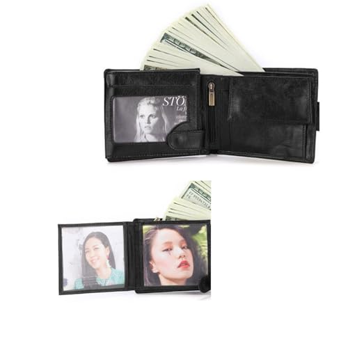 Genuine Leather Wallets for Men RFID Blocking Bifold Wallet Small Soft Large Capacity ID Window Card Case with Zip Coin Pocket(black)4