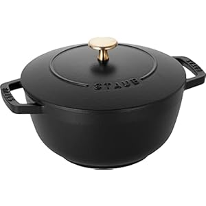 Staub Wa-NABE 40501-009 Wanabe Pot, Black, L, 7.9 inches (20 cm), Double Handed, Cast Enamel, Pot, Rice Cooking, 3 Cups, Induction Compatible, Japanese Product