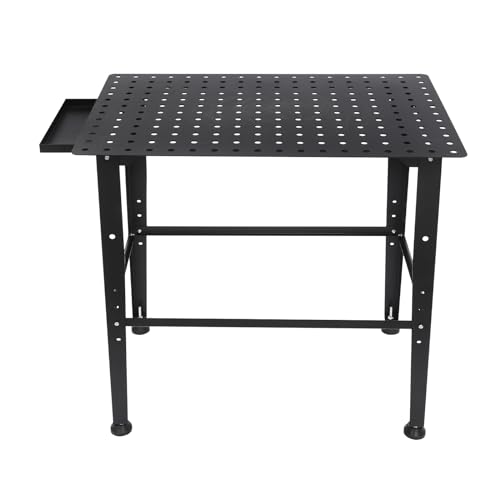 Salmeee Weilding Table de soudage en métal, 598 kg, capacité de charge 91 x 60 cm, plaque perforée, table de soudage, un compartiment de rangement supplémentaire pour petits contrepoids
