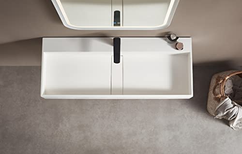 Serene Valley 47" Floating Or Countertop Bathroom Sink, Double Faucet Holes With Hidden Drain, Solid Surface Material In Matte White, Svws605-47Wh #TOP4