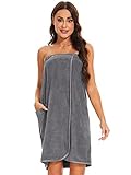 vislivin Bademantel Damen Frottee Saunakilt Saunatuch Frauen Sauna Kilt mit Druckknöpfen und Gummizug Gray XL