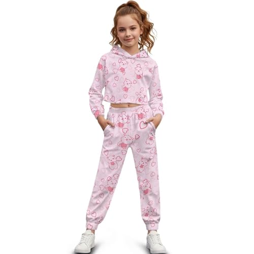 Rnyleeg Outfits for Girls 2 Piece Kids Girls Long Sleeve Tops and Pants Sets Crop Tops Sweatsuit Sets Fall Pullover Hooded