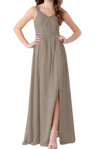 V Neck Spaghetti Strap Little Junior Bridesmaid Dresses Teens Sleeveless Flower Girl Dress for Wedding A Line Taupe Girls Formal Dress Kids Formal Dresses for Teens Flower Children Gowns