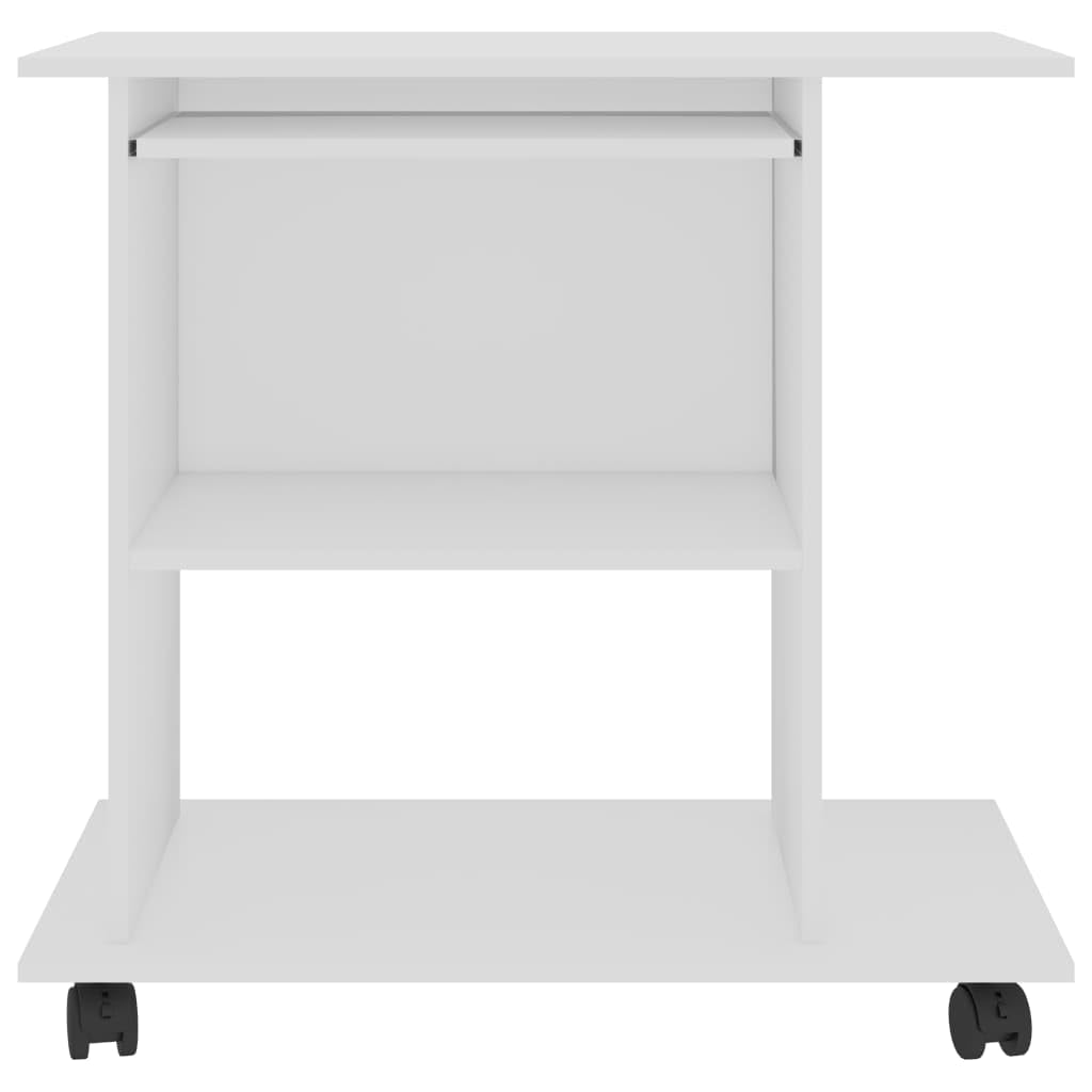 Scrivania bianca 80 x 50 x 75 cm, materiale in legno, scrivania compatta con ripiano per tastiera, ruote, ideale per casa, ufficio, giochi, cameretta dei bambini