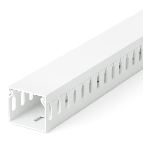 Image of 1.4 inchH x 1.6 inchW Cable Raceway, 12ft Under Desk Wire Management Channel, White | Slotted Wire Duct, 4 Pack (3 ft Each), Heavy-Duty PVC Cable Management for Server Racks, Network Cables & Electrical Cabinets