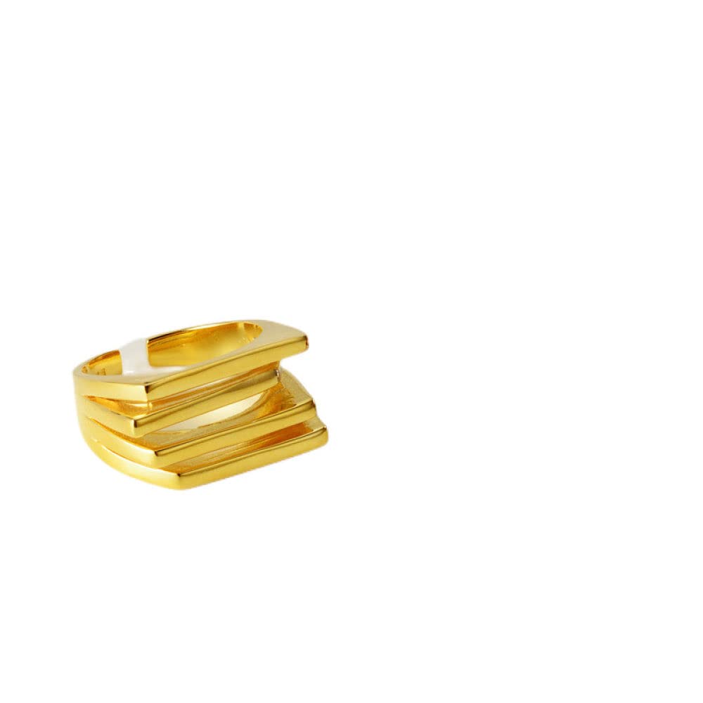 Anelli D'Argento,Anelli Regolabili Per Le Donne Linee Quadrate Anelli Di Eternità A Geometria Multistrato In Argento Sterling 925 Anelli Di Fidanzamento Placcati In Oro Anelli Di Fida