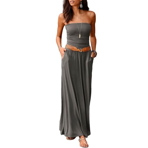 LASCANA Women's Strapless Bandeau Maxi Dress – Flowy Ruched Dress with  Pockets, Double-Layered Bodice, Elastic Top, Casual Ch Olive at Amazon  Women's Clothing store