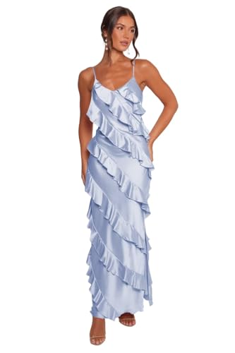 Spaghetti Straps Satin Bridesmaid Dresses with Ruffle for Women Formal Pleated Mermaid Corset Evening Dress PU289