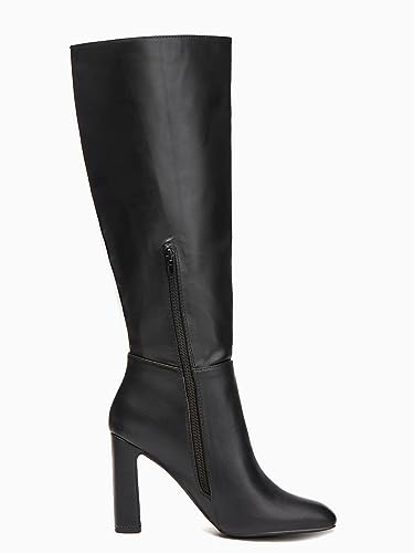 Coutgo Women's Chunky Heeled Knee High Boots Classic Leather Square Toe Zippered Tall Boot4