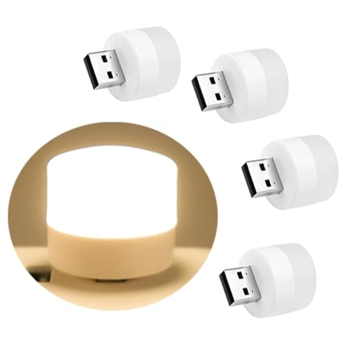 Image of 4Pack Mini USB Night Light - Compact Portable Plug in LED Ambient Lighting Source for Home Kitchen Bedroom, Bathroom, Hallway, Corridor, Nursery, Keyboard, Car Tiny Decorative Lamp Bulb, Warm White
