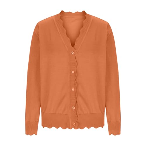 Women's Cardigan Sweater V Neck Lightweight Button Front Knit Tops Orange - image 4