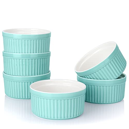 6 Pack Porcelain Souffle Dish Ramekins for Baking, 8 Ounce White Ramekins Bakeware Set Baking Cups for Creme Brulee Desserts Puddings Custard Ice Cream Lava Cake Snacks