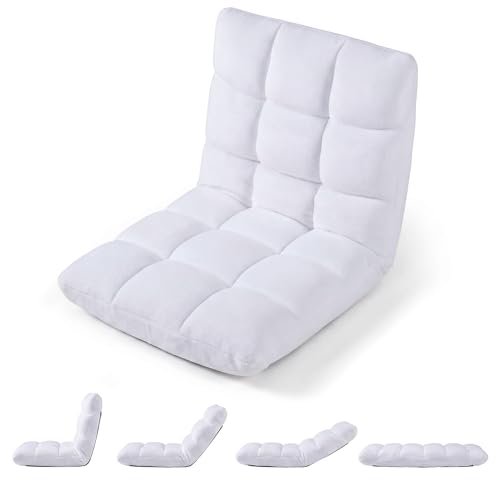 Image of Giantex Folding Floor Chair with Back Support, 14 Adjustable Position, Padded Sleeper Bed, Couch Recliner, Gaming Video Chairs for Adults, Meditation, Living Room (White)