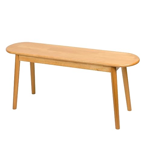 Entryway Bench, Solid Wood Dining Bench, Midcentury End of Bed Bench w/Rounded Corner, Outdoor Bench w/Robust Construction, Bedroom Bench, 10.24″ W x 17.72″ H(Natural 39.4inches)