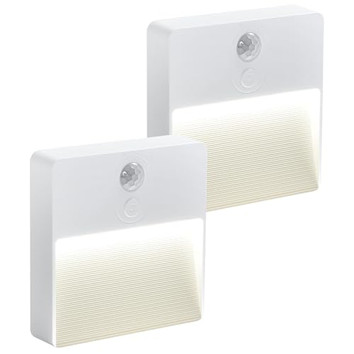 HOTUT Veilleuse à Détecteur de Mouvement, [Lot de 2] Veilleuse LED Pile, AUTO/ON/OFF, Veilleuse Enfant, Chaud/Blanc/Mixte, Veilleuse LED pour Couloir, Escalier, Cuisine, Penderie, Salon
