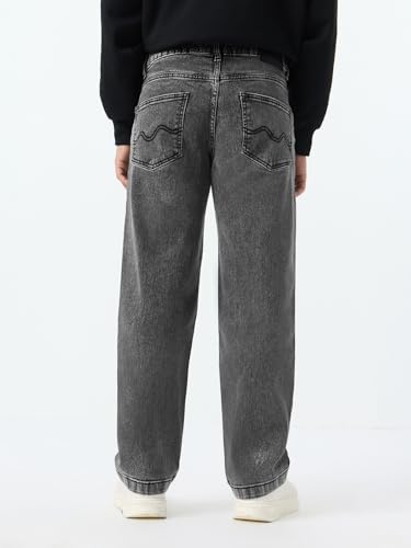 Image of The Souled Store Baggy-Fit Denim: Men and Boys Zip Fly Washed Cotton Spandex Lightweight Durable Everyday Streetwear Baggy Fit Jeans