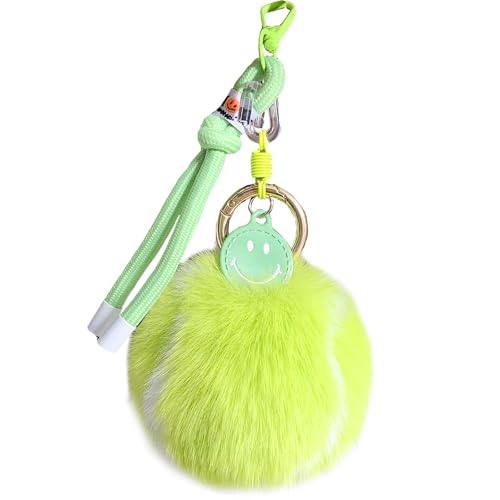 Tennis Ball Keychain - Fuzzy Pom Pom Key Ring, Plush Sports Accessory for Bags and Backpacks, Fun Gift for Women Men (Green)