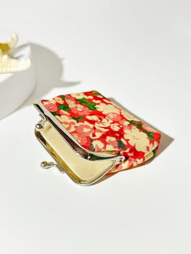 Flowers Pattern Coin Purse- Mini Clasp Pouch Key Bags Money Bag/Wallet, Flower Bag Gifts for Girls Kids Purses Wallets Party Favors(Red)4