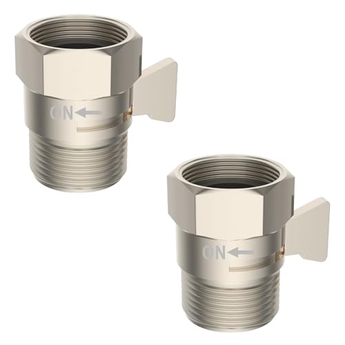 Hibbent All Metal 2 Pack Shower Head Flow Control Valve, G1/2 Brass Shut-off Valve with Metal Handle Lever, Shut OFF Water Flow Control Regulator for Handheld Shower, or Bidet Sprayer, Brushed Nickel - image 1