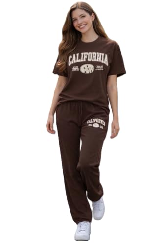 Image of Women's California Graphic T-Shirt and Jogger Set, 2-Piece Coord Set, Drawstring Waistband, Casual Loungewear, Relaxed Fit