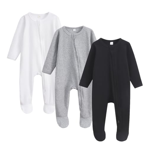 Image of Bafeicao Newborn Footie Pajamas with Mitten Cuffs 2 Way Zipper Sleepers for Baby Boy Girl Clothes 3M 6M Footed Sleep 'n Play