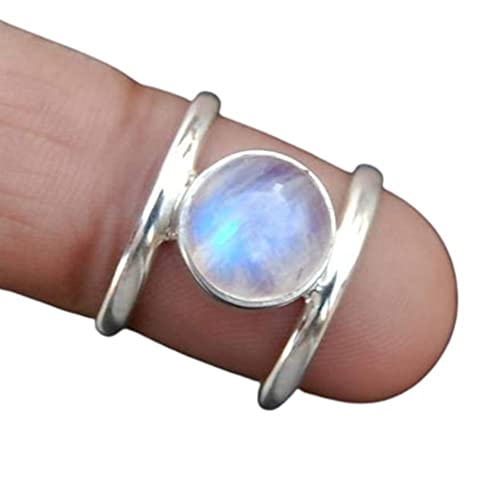 Rainbow Moonstone Ring, Sterling Silver, Round Moonstone Ring, Gemstone Ring, Handmade Silver Ring, Blue Fire Moonstone, Silver 925, Statement Ring, Bohemian, June Birthstone, Valentine’s Day Gifts