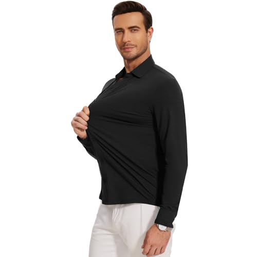 Men's Long Sleeve Button Down Shirts Wrinkle Free Business Untucked Stretch Dress Beach Casual Wedding Shirt3