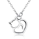 RUKYF 925 Sterling Silver Cat Necklace for Women - Dainty Love Pendant - Cute Gifts for Cat Lovers