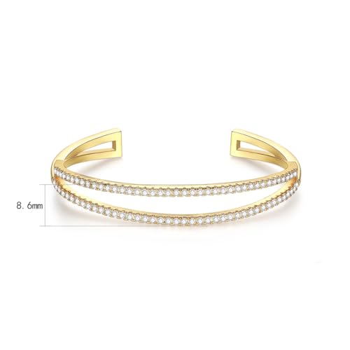 14K Gold Double Layer Moissanite Bracelet, Commuter-Friendly Style, Adjustable Open Bangle2