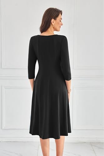 GRACE KARIN Womens 2025 Trendy Dresses Crew Neck 3/4 Sleeve A Line Loose Casual Midi Dress with Pockets4