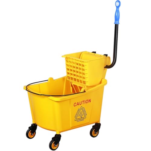 モップバケツ 業務用 サイドプレス キャスター付き サイドプレス絞り器 ステンレス 掃除バケツ ワンタッチ 水切り 床掃除 家庭用 レストラン 介護施設 メンテナンスFiozwea (32L)