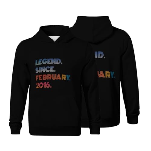 Kids Legend Since February 2016 Birthday Funny Boys Girls Lightweight Kangaroo Pocket Fleece Hoodies