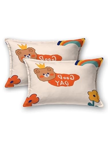 Image of RD FABS Cartoon Wrinkle Free Glace Cotton Bedsheet for Kids with 2 Pillow Cover (Double Bed King Size 90X95 Inches /Good Day /Pale Color /Boys Girls Room), 144 Tc,Multicolor