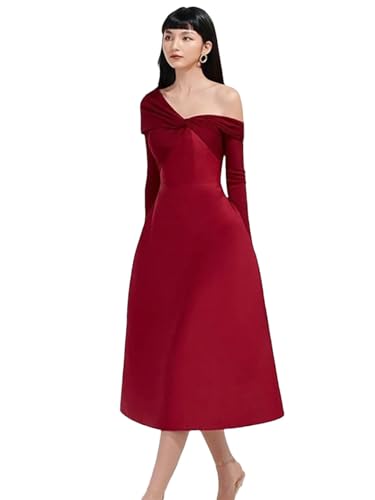 Women Spring Party Dress Cross Diagonal Collar Patchwork Asymmetric High Waist Elegant Dresses