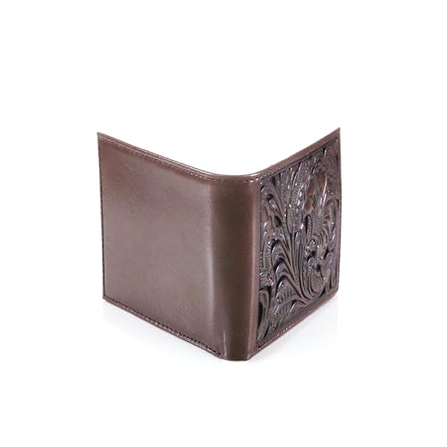 Ariat Men's Tonal Brown Floral Inlay Trifold Wallet2