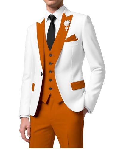 White Suit Men Slim Fit -White Tuxedo Suit 3 Piece Jacket Pants Vest Set Mens-Man Business Regular Fit Suits2