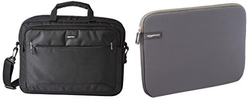 Image of AmazonBasics 15.6 inch Laptop and Tablet Bag, Black and Laptop Sleeve, Grey (11.6 inch)