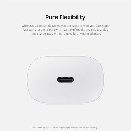 Image of 25W Type C Port Charger Adapter for Samsung A35 /M35 /M15 /F15 /F05 /A15 /A14 /M14 /M34 /F34 /S24 /S23 Fe /S21 fe 5G /Z fold /Z flip /6 /5 /4 /3, 25 w Super Fast Charge for Galaxy Tab S9 Ultra /S9 fe /A9 /S8 /A8, White