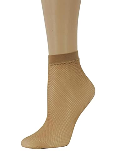 Classy Beige Fishnet Socks,100% Nylon Sheer Socks - Breathable and Lightweight Summer Ankle Socks for Women
