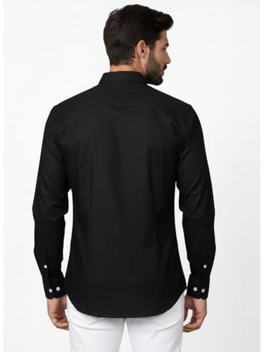 Image of Full Sleeve Black Formal Shirt for Men Cotton Regular Fit Casual - Pure Premium Branded Shirts for Men Formal Stylish Slim Plain Solid Man Wear as Office and Party