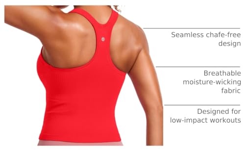 Image of CRZ YOGA Seamless Rib Racerback Tank Tops | Light Support, Built in Bra, Removable Pads, Yoga, Ribbed, High Neck, for Women