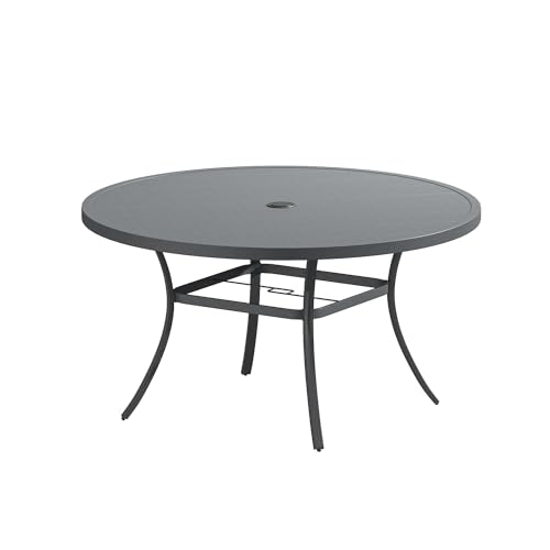 Image of VICLLAX 53 inch Round Patio Table, Outdoor Dining Table for 8 with Umbrella Hole for Garden Lawn Deck Backyard, Dark Grey