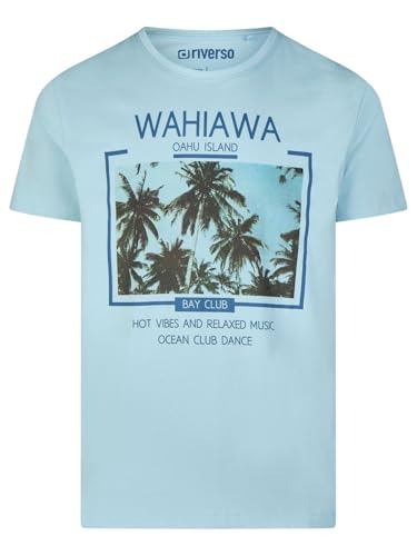 riverso Tshirt Herren Baumwolle Regular Fit RIVLukas Rundhals Kurzarm Sommer Tee Shirt Print Blau S, Größe:S, Farbe:Hellblau (MJD) – Ansicht 3