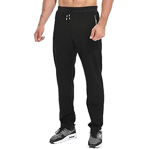 Tansozer Mens Joggers Tracksuit Bottoms Open Hem Cotton Sweatpants Jogging Pants Zip Pockets Black XL Cover